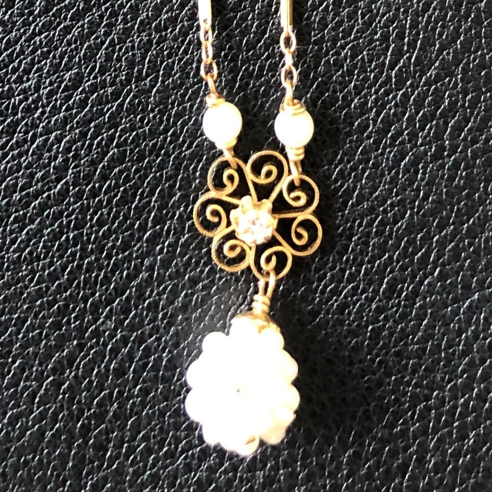Sage Pearl Gold Filled Cluster Necklace